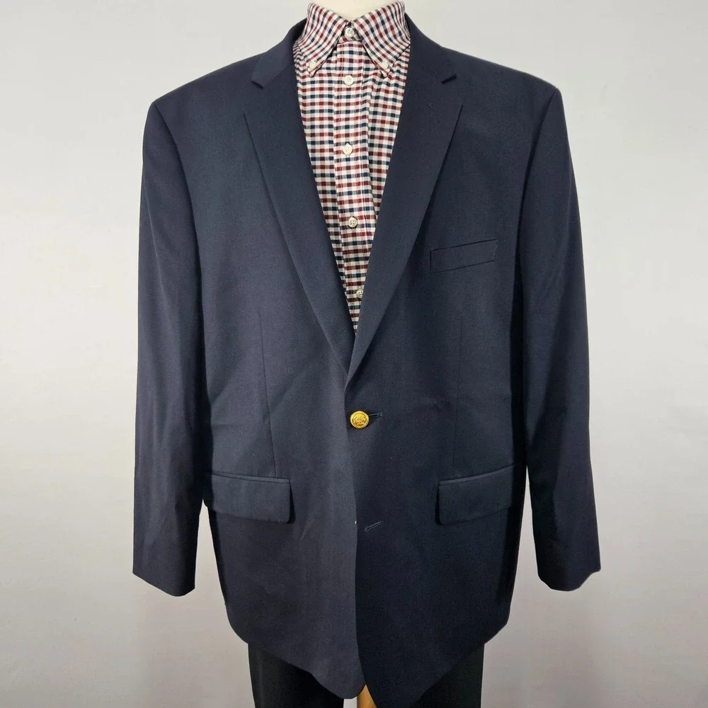 Saddlebred Men's Sport Coat Blazer Two Button Navy Blue Twill Poly Wool 54R